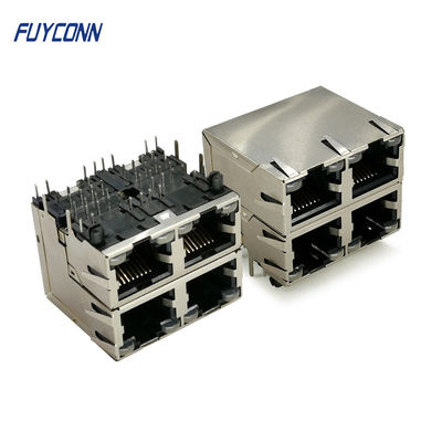2x2 4 συνδετήρας καρφιτσών RJ45 PCB 32 λιμένων με το φως των κιτρινοπράσινων οδηγήσεων
